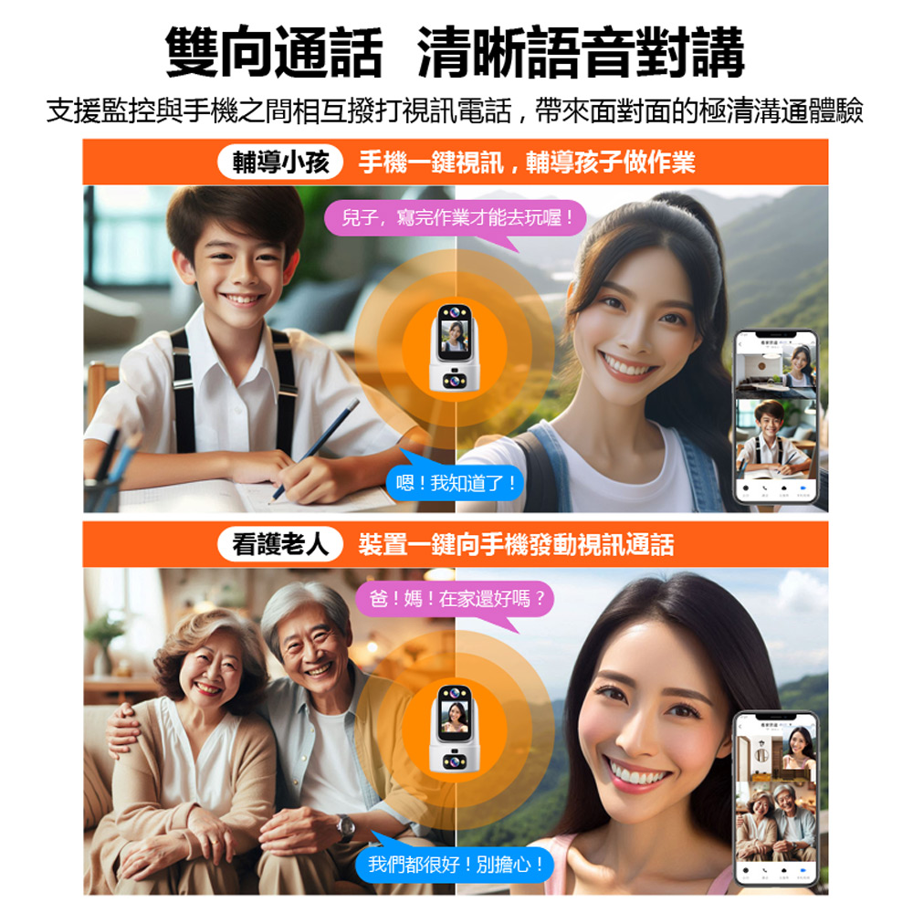 監控王M1 Ai智能守護 2K雙鏡頭雙畫面2.4吋大螢幕360度旋轉WiFi網路攝影機(一鍵呼叫 TF插卡)